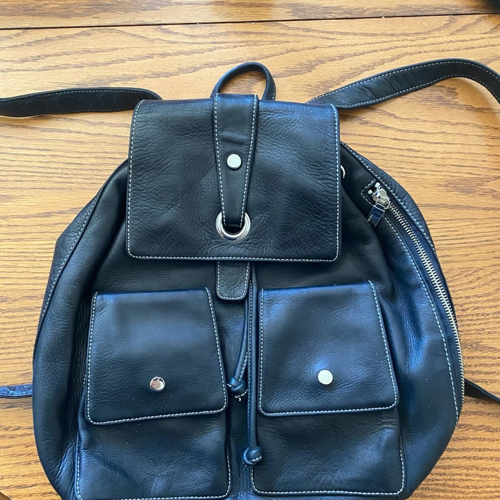 Perlina Black Leather Backpack